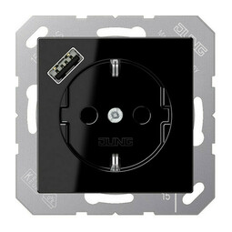 Розетка с USB Jung A 500, скрытый монтаж, с заземлением, черный, A1520-18ASW