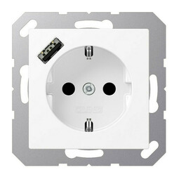 Розетка с USB Jung A 500, скрытый монтаж, с заземлением, белый матовый, A1520-18AWWM