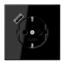 Розетка с USB Jung LS 990, скрытый монтаж, с заземлением, черный, LS1520-18ASW
