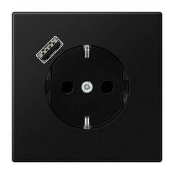 Розетка с USB Jung LS 990, скрытый монтаж, с заземлением, черный матовый, LS1520-18ASWM
